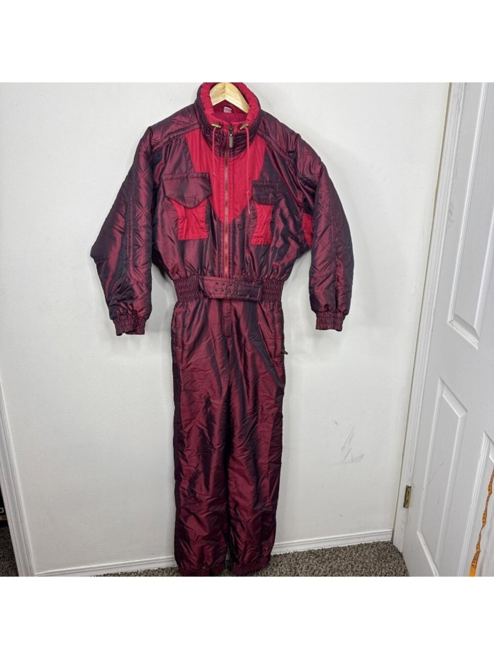 Vintage Park City Woman S 90s Retro Snowsuit One Piece Parka Red Ski Suit